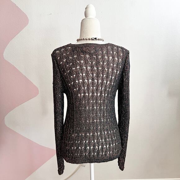 Anthropologie Pilcro Green Metallic Crochet Sweater Boho‎ Holiday Artsy Small - Picture 2 of 6